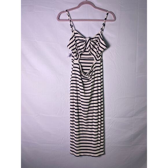 Forever 21 Black & White Striped Knit Maxi Dress Front Cut-Out Womens Size Large - Picture 1 of 2